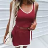 Conjunto de Dos Piezas de Moda Casual con Bloques de Color de Venta Caliente Transfronteriza: Camisola de Cuello en V y Falda, Traje Deportivo de Tenis para Mujer