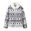 Abrigo de Invierno Grueso de Lana Estilo Perezoso Holgado para Mujer con Cuello de Piel Desmontable Estilo Fair Isle Retro Coreano 10667