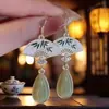 Nuevos Pendientes Colgantes con Forma de Gota de Agua y Abanico de Bambú Estilo Chino, Pendientes de Moda Retro con Temperamento Estilo Nacional, Pendientes de Lujo Ligero de Gama Alta