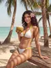 Nuevo traje de baño sexy de dos piezas transfronterizo de AliExpress para mujer, estilo europeo y americano, conjunto de tres piezas con tirantes, bikini
