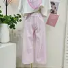 Temporada actual buen ajuste adelgazantes jeans de pierna ancha pantalones rectos de nueve puntos blanco negro rosa verde claro