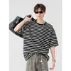 Camiseta de Manga Corta a Rayas Vintage Suelta para Hombre, Nueva de Verano 2026, Top de Marca de Alta Gama de Moda para Adolescentes