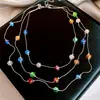 Collar de Cristal de Tres Capas de Color Dopamina, Cadena para Suéter de Lujo Ligero de Alta Gama, Accesorio de Moda Sencillo de Nicho para Mujer