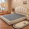 Estilo Crema Concha Cuero Genuino Luz de Cama Lujo Moderno Minimalista Cama Doble de 1.8m Dormitorio Principal Gama Alta Grande Suave Tapizado Cama de Boda