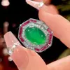 2025 Nuevo Set Huabi Jewelry Calcedonia Verde Simulada Retro Lujo Ligero Piedra Principal 13*18-10*14