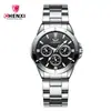 CHENGXI Chenxi 019A Relógio de pulso de quartzo redondo moda casal à prova d'água criativo pulseira de aço moda casual