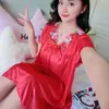 Pijama Feminino Verão Novo Tamanho Grande Seda Gelada Pijamas Femininos Finos Meninas Plus Size Soltos Manga Curta Camisola Roupas de Casa Femininas