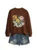 Amazon eBay sitio independiente moda elegante sudadera floral para mujer con flores amarillas, flores rosas, flores naranjas y flores azules
