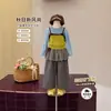 Pantalones casuales para niñas con ribete de encaje, nuevo estilo coreano otoño 2026, pantalones de pierna ancha de dos piezas falsas para bebés