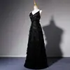 Pluma de Hada Cumpleaños Patty Socialité Negro Temperamento Vestido Sexy Tirantes Negro Banquete Vestido Largo
