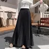 Meia-saia plissada para mulheres, outono/inverno 2026, adequada para corpo tipo pera, cobre os quadris, modeladora, com barra ampla e fluida, saia longa plissada em linha A