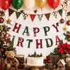 Banner de aniversário temático de Natal retrô transfronteiriço com elementos de pinha de inverno e sino, banner com letras, topo de bolo e arranjo decorativo