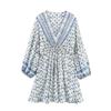 Aliexpress Atacado Transfronteiriço Estilo Europeu e Americano Design Moderno Vestido Decote V Estampado Linha Dourada 1821023