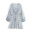 Roupas Femininas para Comércio Exterior Aliexpress Estilo Europeu e Americano Transfronteiriço Zr Ponto Novo Vestido Estampado com Fio Dourado Gola Quadrada