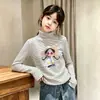 Capa base térmica de forro polar para niñas 2026 Otoño/Invierno Manga larga Niños Medianos/Grandes Cuello medio-alto Ropa interior Top rayado cálido cepillado