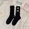 Meias de Algodão Penteado com Laço na Barra Meia-Calça Estilo Japonês para Menina Meias Brancas Estilo Ballet Meias Largas Estilo Miu