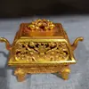 Al por mayor Bronce Antiguo Dorado Trípode de Cuatro Patas con Doble Oreja Doble Elefante Quemador de Incienso para Hogar Oficina Interior Exhibición de Artesanía con Tapa