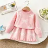 Conjunto de Suéter para Niña Jacquard de Mariposa Cuello Redondo Falda de Punto Conjunto de Terciopelo Coreano Niña Bebé Suéter Lindo Vestido de Princesa Comercio Exterior