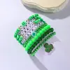 Europa y América. Pulsera Verde del Día de San Patricio Apilada con Cuentas de Arcilla Suave, Decoración de Colgante Hecho a Mano de Trébol de Cuatro Hojas de Buena Suerte