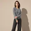 Suéter de cashmere com forro de fleece para outono e inverno, pulôver de tricô com gola V, peça básica feminina que rejuvenesce, 100% cashmere, suéter de caimento relaxado para mulheres