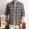 Camisa masculina casual de algodão, xadrez, de manga comprida, corte solto, moderna e versátil, uma camisa elegante e versátil 100% algodão
