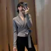 Design Europeu Tricô de Caxemira com Cadarço Outono e Inverno 2025 Manga Longa Slim Casual Versátil
