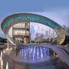 Acero Inoxidable Luminoso Escultura Circular Superficie de Espejo Hueco Agua Corriente Luna Cuadrado Creativo Spray Puerta Paisaje