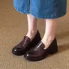 2026 Novos Mocassins Femininos Simples Vintage Elegantes Respiráveis com Salto Grosso Casuais