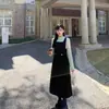 Vestido Elegante Francês Plus Size para Mulheres Poá Color Block Patchwork Gola Alta Inverno Emagrecedor Camada Interna Vestido Longo de Corte A