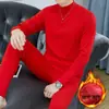 Año de nacimiento ropa de otoño para hombre traje de pantalones largos otoño e invierno forrado de polar cálido Rojo Grande cuello medio traje interior