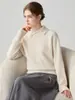 Suéter de punto trenzado con cuello polo 100% cachemira pura, estilo coreano versátil para mujer, manga larga, holgado, adelgazante