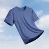 Camiseta de manga corta para hombre para verano, transpirable para correr y fitness, top deportivo fino de seda helada de secado rápido con cuello redondo