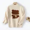Suéter Infantil 100% Lana Pura para Otoño e Invierno, Suéter de Cuello Redondo para Niños Mayores, Niños y Niñas, Suéter de Punto con Dibujos Animados Marrón para Bebé