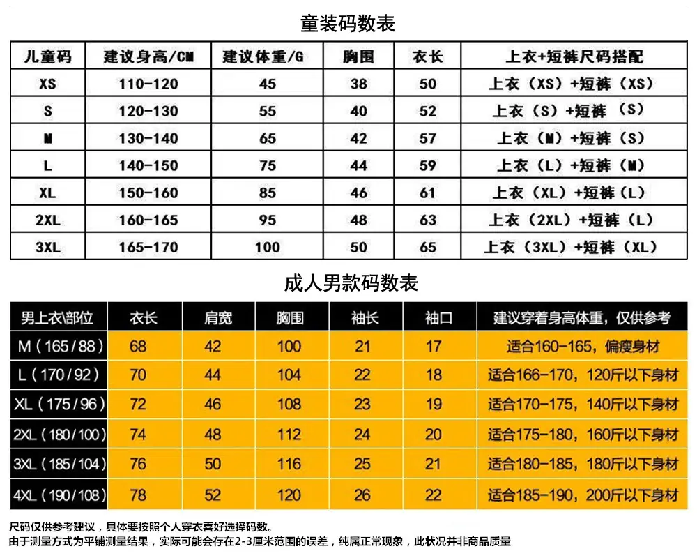 尺码表童装+成人男