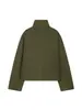 Abrigo Corto de Lana Cruzado con Cuello Alto tipo Wrap-Around Estilo Europeo y Americano para Mujer, Botones Diagonales Asimétricos, Corte Holgado, Hombros Caídos, Chaqueta de Lana Otoño e Invierno