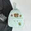 Mochila de urso com bolinhas verde menta fofa e fresca, estilo coreano, alto valor estético, grande capacidade, adequada para o dia a dia