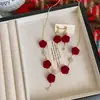 Colar Choker de Veludo Vinho Tinto Flor Rosa Romântico de Alta Qualidade Vintage Brinco Noiva Casamento Noivado