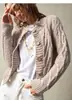 Cardigan de Tricô Torcido Amazon Fashion para Mulheres, Gola Redonda Slim Fit Casaco Suéter Curto, Verde, Novo para Outono e Inverno