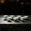 Juego de té Kung Fu Mojihuo Shi Hong estilo antiguo pintado a mano de cerámica gardenia para uso doméstico con taza de té de borde floral, taza de maestro, recipiente para té
