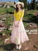 Falda rosa tipo pastel para mujer, nueva de verano 2026, de cintura alta, fluida, línea A, para mujer petite, de longitud media, larga y plisada