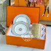 Suministro Directo de Fábrica H Marca Taza y Platillo de Café Juego de Porcelana Hueso Juego de Té de la Tarde Taza de Té Negro Taza y Platillo Doble de Lujo Ligero Regalo de Boda