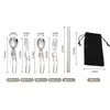 Juego de Cubiertos de Acero Inoxidable 304 Transfronterizo para Exteriores: Cuchillo, Tenedor, Cuchara, Palillos de Picnic, Cuchara para Ensalada, Cuchara de Mesa, Juego Portátil para Viaje