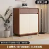 Zapatero de madera maciza color nogal para la entrada del hogar, almacenamiento integrado en cajón de gran capacidad, zapatero de entrada, de pie, contra la pared