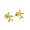 Pendientes de avión de acero de titanio de estilo europeo y americano, de moda, con detalles de diamantes, acero inoxidable 18K, pendientes de botón de perla simples y elegantes para mujer