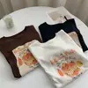 Camiseta Estampada em Desenho Animado de Manga Curta Feminina Verão Estilo Coreano Bainha com Cadarço Babados Solta Emagrecimento Mangas Caídas Top Versátil