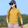Camiseta de Secagem Rápida Primavera e Verão, Estilo Fino para Mulheres, Gola Alta para Uso Externo, Manga Longa, Respirável, Absorvente de Umidade, Top Esportivo de Secagem Rápida para Montanhismo