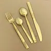 Conjunto de 4 Peças de Talheres Estilo Coluna Romana em Aço Inoxidável 410 para Casa e Restaurantes Ocidentais, Incluindo Faca, Garfo, Colher, Faca de Bife, Colher de Chá, Garfo de Chá e Colher