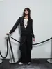 Sudadera cárdigan de fábrica estilo cyberpunk con rayas negras y grises y cuello alto para hombre y mujer, chaqueta corta ajustada de otoño con remaches, moderna