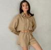 Traje Casual de Moda de Algodón y Lino Estilo de Alta Gama con Abertura Cardigan de Manga Larga con Lazo para Mujer Nuevo Estilo Primavera y Verano 2026