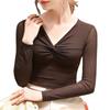 Camiseta Base de Malla para Mujer 2025 Nuevo Estilo Europeo para Mujer Elegante Diseño de Camiseta con Cuello en V Chic Top Interior